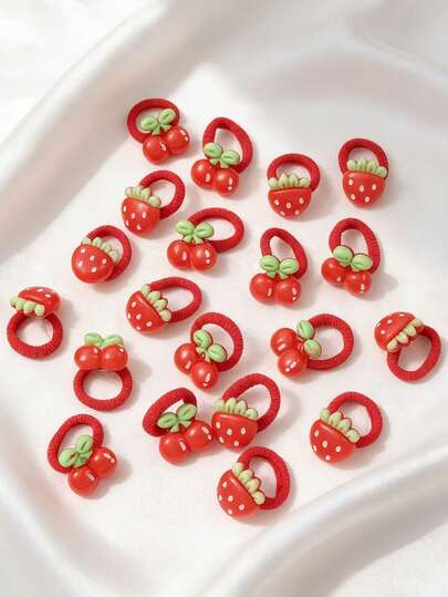 10pcs Cute Strawberry Shaped Hair Scrunchies, Cherry & Strawberry Hair Ties, High Elasticity Non-Damaging Hair Accessories, Suitable For All Seasons
