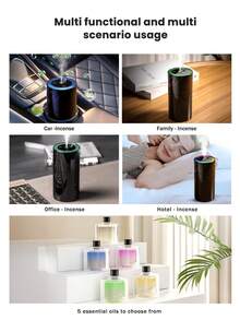 1 Set High-Value Black Car Humidifier & Essential Oil Diffuser With 6 Essential Oils, Fine Mist For Long-Lasting Fragrance, USB Ultrasonic Atomization, And Built-In LED Ambient Lighting. Compact And Portable, It's An Ideal Gift. Essential Oil Sets Available: (1 Oil Bottle + 1 Diffuser / 2 Oil Bottles + 1 Diffuser / 1 Oil Bottle). - A - View 10