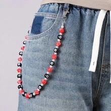 1pc Fashion Colorful Rhinestone Ball Pants Chain Personality Jeans Chain Dice Black 8 Exquisite Pocket Chain Men's Waist Chain Fashion  Accessories - White - View 1