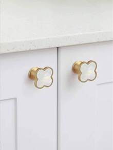 6pcs Flower Shaped Cabinet Drawer Pulls, American Style Metal Door Handles, Suitable For Various Cabinets, Wardrobes, Bookcases, Office, Kitchen And Bathroom, Copper Material, Comes With Screws - Gold - View 3