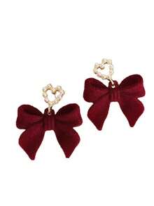 1 Pair Fashion New Bow Pearl Stud Earrings, Elegant Heart Shaped Sweet Earrings For Women - Earring - View 3