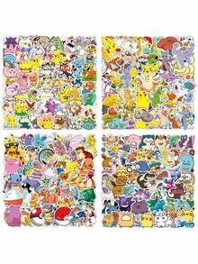 pokemon 50pcs Pokémon Pikachu Cartoon Stickers, Cute Pocket Monsters Stickers For DIY Notebook, Laptop Decoration, Gift For Children And Girls - Multicolor - View 1