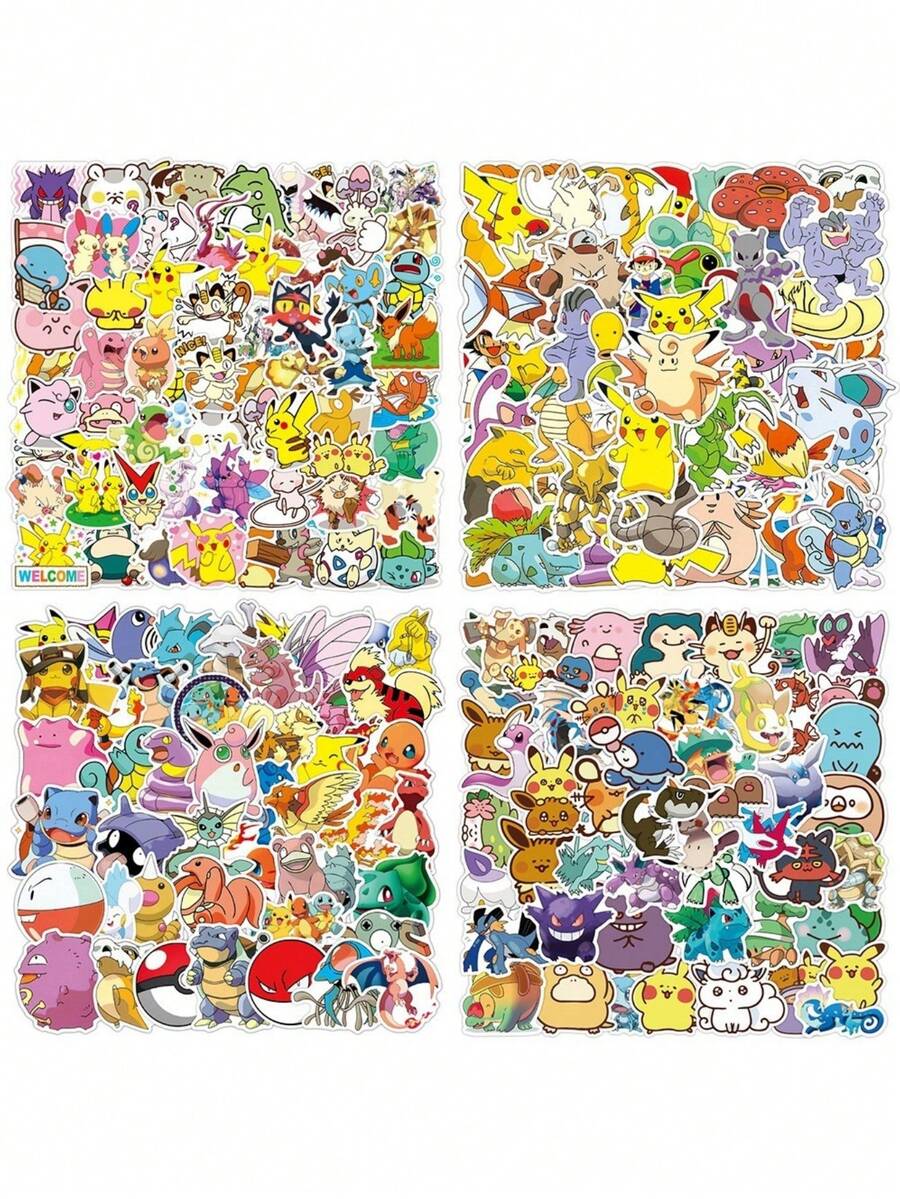 pokemon 50pcs Pokémon Pikachu Cartoon Stickers, Cute Pocket Monsters Stickers For DIY Notebook, Laptop Decoration, Gift For Children And Girls - Multicolor - View 1