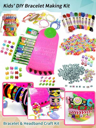 2-In-1 Girls DIY Bracelet Making Kit - Includes DIY Braiding Cord And Sewing Thread Combo, As Well As Friendship Bracelet Weaving Loom. This Letter Bead Craft Tool Kit With Decorative Stickers For Bracelet, Necklace And Beginner Jewelry Making Supplies Is An Ideal Choice For Making Friendship Bracelets And Parent-Child Interaction.