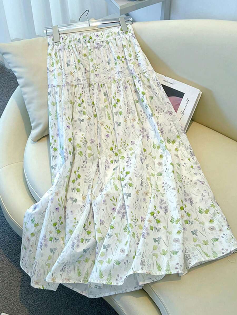 LuminousWealth Women's Printed A-Line Skirt, Garden Patchwork Floral Print Vintage Style Skirt Spring - Multicolor - View 1