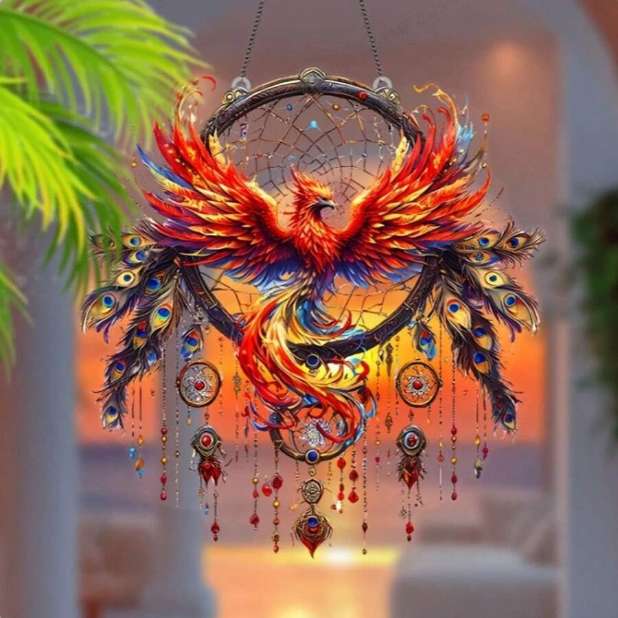 Enchanting Phoenix Dreamcatcher With Feathers & Beads - Double-Sided Acrylic, Perfect For Fantasy Enthusiasts & Nature Lovers, Ideal Spring Decor & Gift For Her - Multicolor - View 1