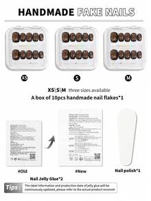 10片手工制作黑色美甲贴片，情人节美甲，新年美甲，美甲用品，按压式美甲贴片，秋冬美甲，椭圆形美甲，秋季美甲，按压式美甲贴片，短款按压式美甲贴片，假指甲，短指甲，亚克力按压式美甲贴片，手工按压式美甲贴片，可拆卸可重复使用 - 黑色 - 查看 5