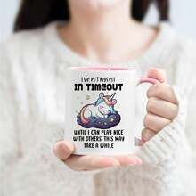 1 pieza, Taza de café de unicornio arcoíris divertida "ME HE PUESTO EN TIEMPO DE ESPERA HASTA QUE PUEDA JUGAR BIEN CON LOS DEMÁS, ESTO PUEDE TARDAR UN RATO" Taza novedosa para el té de la mañana, decoración de escritorio de oficina, regalo humorístico para amigos/familiares que necesiten un "tiempo de espera" - Multicolor - Ver 4