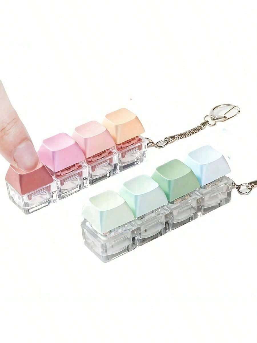 1pc Keyboard Fidget Keychain - Click Press Decompression Toy For Adults, Stress Relief Finger Keychain & Unique Office Gift - Multicolor - View 1