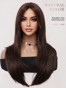 Tóc giả dài thẳng màu nâu mocha thanh lịch, rẽ ngôi giữa, dài 26 inch, dành cho nữ, trông tự nhiên, mềm mại, thoáng khí, làm từ sợi tổng hợp chịu nhiệt. Lý tưởng cho người mới bắt đầu tạo kiểu tóc thời trang hàng ngày. Hoàn hảo cho các buổi hẹn hò, chụp ảnh, cosplay, tiệc tùng sang trọng, lễ hội âm nhạc, tụ họp. - màu nâu - Xem 9