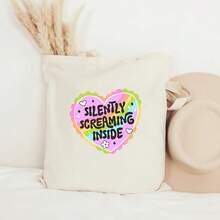 Funny Mental Health Awareness Tote Bag Suitable For Men & - Canvas Bag With Silently Screaming, Top Handle For Sessions, Everyday Carry & - White - View 2