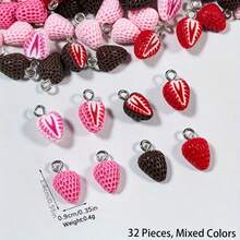 8/16/32个可爱3D迷你逼真草莓树脂吊坠卡通水果耳环项链DIY首饰制作材料 - 随机混装