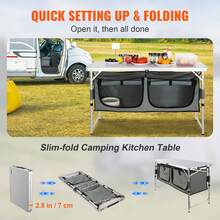 Camping Kitchen Table, Quick Set-Up Folding Camping Table With A Carrying Bag, 3 Adjustable Heights, MDF Camping Table, Ideal For Outdoor Picnics, BBQs, Camping, RV Traveling - Grey - View 4
