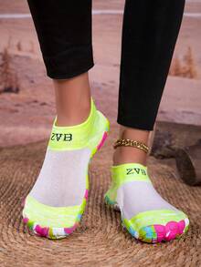 ZVB Barefoot-Friendly Water Shoes, Soft-Soled Women's Beach Shoes For Swimming, Diving, Fishing, Outdoor Quick-Drying Summer Sandals, Non-Slip & Breathable - 白綠色 - 查看 10