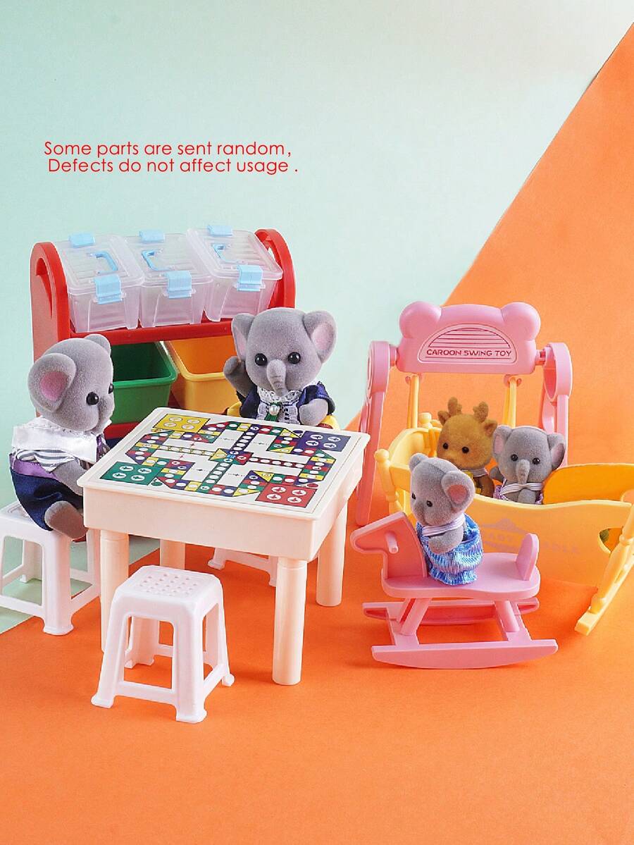 6pcs/21pcs Realistic Mini Checkers, Chess, Gomoku, Mahjong, Fence, Rocking Horse, Swing, Table, Storage Basket, White/Pink/Red/Green/Blue Stool Set, Teenage Creative Toys, DIY 1:12 Party Decor, Photography Props, Holiday Gift (Random Color Accessories), May Be Compressed During Packaging And Shipping - Multicolor - View 1