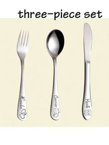 LICVIC 1-3pcs Customized Engraved 304 Stainless Steel Cutlery Set, Personalized Children's Name/Pattern Tableware Set, Customized Travel Cutlery Set, Portable 3 PiecesCutlery Set With Fork/Knife/Spoon, 12 Pattern Styles, 6 Font Styles, Suitable For Birthday Gifts, Anniversary, Children's Day Gifts, For Children, Friends, Family, Living Room, Dining Room - Style a - View 8