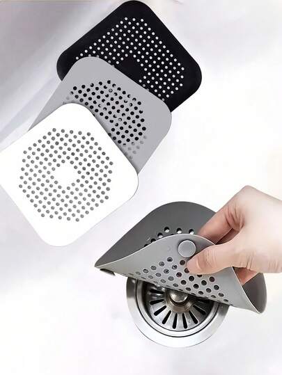 Square Silicone Drain Cover With Suction Cup, Prevents Clogging And Slipping, Suitable For Bathroom Floor, Bathtub, Kitchen Sink, Can Be Used As Kitchen Deodorizer And Sink Drain Filter. Square Drain Cover Fits Bathroom, Shower, And Kitchen, Unisex, Practical Accessory For Bathroom And Kitchen.