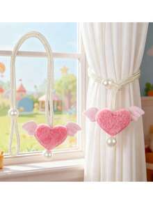 1件装现代简约粉红玫瑰红心形翅膀设计窗帘绑带，无需钻孔，仿珍珠装饰，适用于客厅、女孩卧室、婚礼、情人节、节日和儿童房装饰 - 彩色 - 查看 6