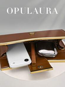 Túi xách dự tiệc OpulAura dành cho nữ, chất liệu da PU màu nâu đậm - Túi tote thanh lịch có dây đeo vai dạng xích, phù hợp cho cả những dịp thường ngày và trang trọng, túi đeo chéo dự tiệc | Túi cầm tay hiện đại | Khóa từ tính - màu nâu - Xem 3