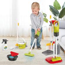 Pretend House Cleaning Vehicle Toy Set | With Vacuum Cleaner And Multi-Functional Cleaning Tools, Durable ABS Material, Realistic Cleaning Set Including Mop, Broom, Dustpan, Bucket, Suitable For Boys And Girls Aged 3-6, Educational Learning Toys - Red - View 3