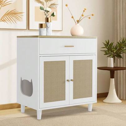 Mueble oculto para caja de arena de gato con cajón de almacenamiento, gabinete de madera para arena de gatos