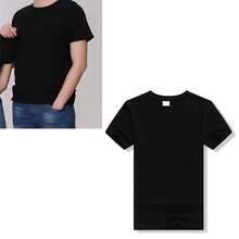 Camiseta de algodón de manga corta negra, holgada, informal, de moda, con cuello redondo, blusa para trabajo de oficina, negra, XL - Negro - Ver 8