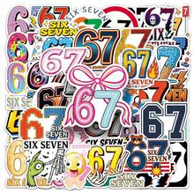 50张趣味6/7贴纸套装，剪贴簿美学贴纸，表情贴纸礼物，卡通涂鸦贴纸，6/7趣味贴纸，防水乙烯基贴纸，适用于水瓶、电脑、笔记本电脑、手机、行李箱、笔记本、冰箱等。 - F - 查看 2