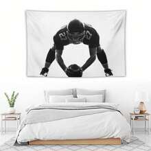 2D Flat - 1pc Horizontal Polyester Wall Tapestry |   Football Player In Ready-To-Play Stance, Lightweight & Washable, Digital Printing Craft Ideal For Bedroom, Party, Christmas, Halloween, Free Hanging Clips Included - màu đen - Xem 5