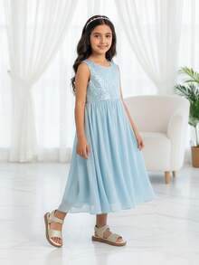 1双女童亮金色PU材质防滑软垫舒适圆头鱼嘴平底凉鞋，公主风，适合5-16岁女孩，生日派对、休闲、上学、度假，2026年春季流行单品 - 金色 - 查看 7