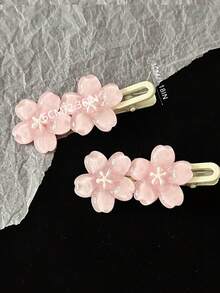 Set de 3 pinzas para el cabello con diseño elegante de flor de cerezo rosa - Pinzas laterales de estilo dulce para mujeres y niñas, accesorios rosas, pinzas para el cabello para el Día de San Valentín, útiles escolares, aptas para uso diario, pinzas de garra, pasadores para el cabello, barrettes, accesorios de San Valentín, accesorios para la cabeza - Multicolor - Ver 3