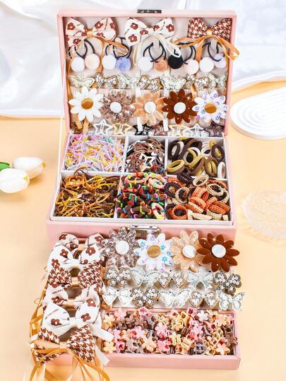 802pcs/Set Cute Ribbon Bow Hair Accessories Set, Includes Bows, Butterflies, Flowers, Faux Pearls, Elegant Series, Mix And Match For Girls And Women, Suitable For Daily, Outings, Dates, School, Parties, Valentine's Day Gifts, 2026 New Year Gifts, Claw Clips, Head Accessories, Hair Clip