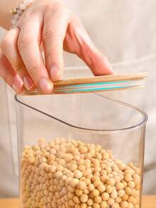 1个竹盖密封罐，透明食品罐，适用于家庭厨房，可冷藏保鲜，容量可选500毫升、1000毫升、1500毫升，可存放各种谷物、糖果、意面、坚果和零食等，厨房收纳用品，可置于冰箱冷藏保鲜。 - 摩卡棕 - 查看 6