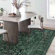 Boho Print Washable Rugs Non Slip Low Pile Vintage Floral Traditional Carpet For Living Room Bedroom Kitchen Dining, Green - Màu xanh lá cây đậm - Xem 4