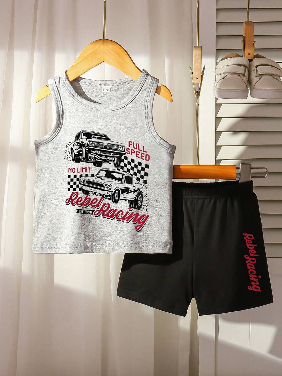 Baby Boys Racing Car Print Tank Top And Shorts Set, Spring/Summer