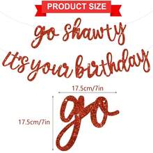 Go Shawty It's Your Birthday Banner, Hip Hop Themed Glitter Happy Birthday Banner, Rose Gold, Gold, Purple, Blue, Black Rap Theme Happy Birthday Sign, DIY Birthday Party Supplies For Men & Women - Red - View 2
