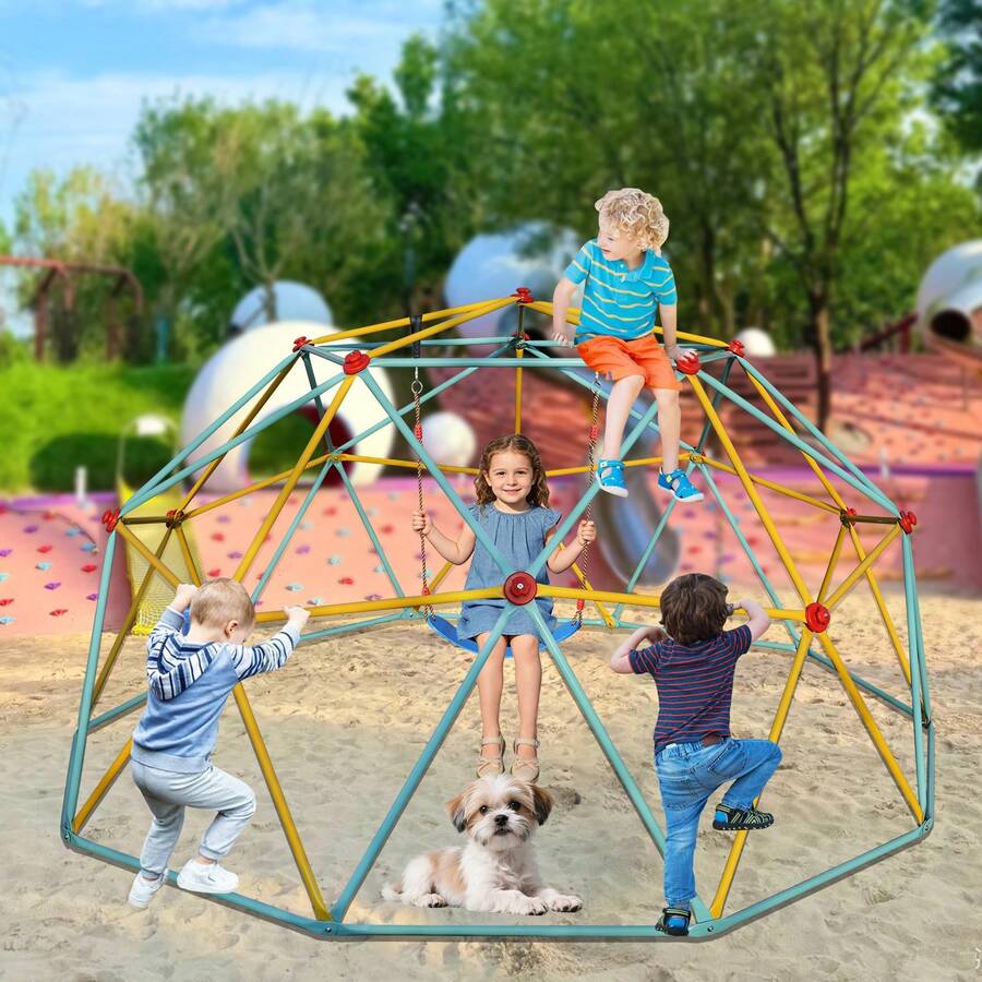 10FT Climbing Dome For Kids Jungle Gym Apply To Park Dome Climber With Swing Playground Equipment - Mint Blue - View 1