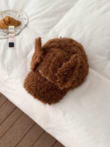 1pc Angel Button Plush Baseball Cap, Cute Angel Wings Design, Soft Fuzzy, Versatile, Suitable For Women In Winter, Atmosphere, Large Head Circumference, New Style Cute Angel Wings Fuzzy Snapback Hat, Autumn/Winter, Letter Print, Small Face, Baseball Cap - Wings, Buttons, Plush - View 12