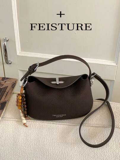 1 st FEISTURE PU-läderväska för kvinnor, moderiktig axelväska med hänge, lämplig för tjejer, damer, högskolestudenter, unga yrkesverksamma, utmärkt för arbete, affärer, pendling, skola