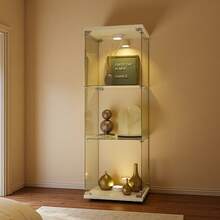 Caluself Glasvitrine Standvitrine,3 Lagen Glas Vitrine Sammlervitrine Vitrinenschrank,1 Tür mit Schloss Glasvitrine Stehend Für Wohnzimmer Schlafzimmer Büro Standregal aus Glas - Weiß - 1 Tür 3 Fächer - Übersicht 5