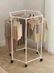 6-Sided Rotating Clothes Rack With Wheels - Sturdy 16mm Metal Tube, Independent Hanging Clothes Rack, Portable Design, Efficient Clothing Storage And Display, Black/White, Laundry Room Organizer | Hexagonal Design | Metal Structure, Usable In All 4 Seasons - Multicolor - View 15