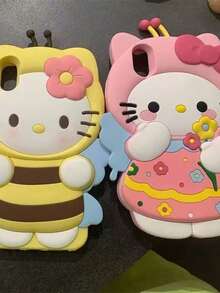 SANRIO 1pc Yellow Cartoon Hello Kitty Flower & Butterfly Full Coverage Silicone 3D Soft Shockproof Phone Case Suitable For IPhone13/14/15/16/PROMAX, Color As Shown - Pink - View 2