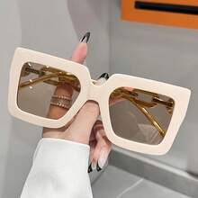 Travel Essential, Women's Luxurious Large Frame Square Fashion Glasses - Candy Colors, Anti-Gold Embellishments, Suitable Driving, Parties, And Other Occasions NPU2 - 黑色 - 查看 2
