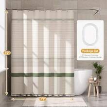 Boho Shower Curtain Modern Farmhouse Shower Curtain Set With Tassels Rustic Faux Linen Green Striped Shower Curtain With Hooks Light Tan Toned 72x72 Inches - 條紋鼠尾草綠 - 查看 6