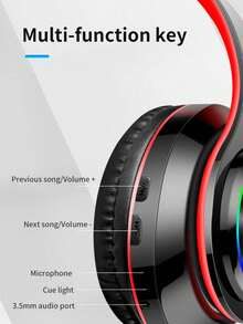 B39 RGB Lighting Wireless Headphones, Gaming Headset With Deep Bass, HIFI Sound Quality, Super Long Battery Life, Compatible With Apple, Android, 150mAh - Black and Red - View 5