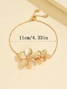 1pc Adjustable Golden Flower Elegant Women's Bracelet, Delicate High-End Design, Versatile Floral Jewelry Bracelet Suitable For Daily Wear, Vacation, Party, And As A Gift For Family And Friends - Multicolor - View 4