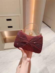 1pc Glittery Bow Design Mini Box Clutch Bag, Elegant Luxury Rhinestone Decor Evening Dress Purse, Charming Party Handbag, Glamorous Ladies' Clutch For Formal Events, Suitable As Holiday Gift, Comes With Detachable Shoulder Chain