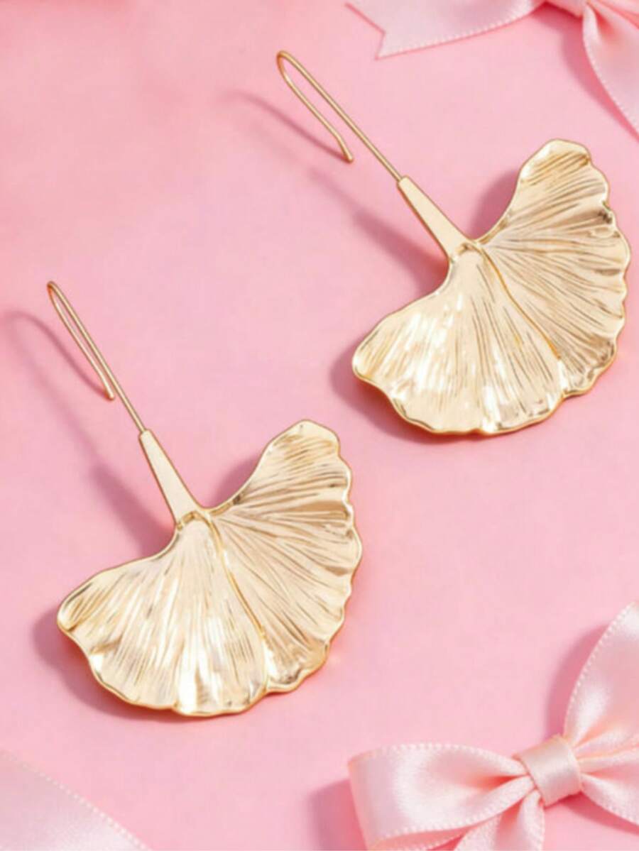 1对复古优雅银杏叶造型耳环，百搭休闲时尚创意叶子耳环