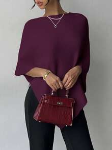 纯色罗纹披肩，时尚百搭，适合日常穿着，秋冬春季皆宜。 - Bold Plum - 查看 6