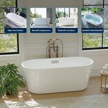 67 Inch Freestanding Bathtub, Acrylic Soaking Bathtub With Chrome Drain And Overflow, Standalone Ergonomic Tub For Bathroom Relaxation, Deep Design For Family And Guest Use, White - 白色-1 - 查看 4