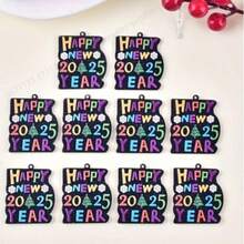 10 件装“2025 新年快乐”亚克力饰品，耳环，项链吊坠，工艺品和缝纫配件